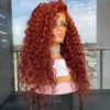 Brasiliansk ingefära orange kinky lockig peruk spetsstängning mänskliga hår peruker med baby hår remy förplukt syntetisk spetsstängning peruk för kvinnor