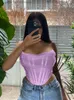 Regatas femininas Camis criptográficas sem mangas Moda sem alças Bustiê Corset Crop Tops Feminino Mesh Backless Branco Feminino Tops Feminino Zíper Verão 2023 T230605