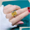 Wedding Rings Geometric Crystal Square Stone Ring Luxury Female Rainbow Zircon Dainty Sier Color Big Engagement For Women Edwi22 Dro Dhk6T