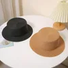 Wide Brim Hats Vintage Solid Color Ladies Sun Fedora Straw Hat Adjustable Braided Female Sunshade Flat Cap Visor For Women