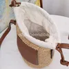 stylisheendibags Woven Bucket Bag Beach Bag Designer Women'S Bag Hollowed Out Straw Tote Bag Fashion Cowhide Genuine Leather Letter Printed Pattern