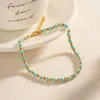 Anklety Minar Boho Blue Green Turquoise Natural Stone Strand Kościa Kości Kościa 18K Gold Stated Stal nierdzewna nonnish