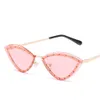 2023 New Rimless Sunglasses For Women Fashion Mosaic Diamond Personality Eyewear Triangle Cat Eye Metal Frame Goggle Sun Glasses