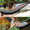 Portaledges 102x55 cali podwójny hamak kempingowy z 2 paskami drzew Parachute Portable Hammock Huśtawka do plaży na zewnątrz 230603