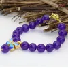 Lien Bracelets Original 10mm Pour Femmes Violet Jades Pierre Calcédoine Perles Rondes Or-couleur Cloisonné Entretoise Bijoux 7.5 pouces B2722