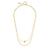 Catene MKOPSZ Collane a catena a doppio strato con pendente a perline rotonde color oro per gioielli da donna con clavicola di moda