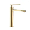 Bathroom Sink Faucets Brushed Gold Basin Solid Brass Mixer & Cold Single Handle Deck Mounted Lavatory Taps Nordic Style