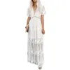 Casual Dresses Dress Spring White Mesh Fairy Woman French Vintage Embroidery Floral Flare Sleeve Summer 2023 Vestidos