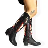 Stiefel Cowboy Cowgirl Mittelkalb Stiefel Schmetterling bestickt Markendesign Gothic Stil Herbst Winter Slip On Western Retro Schuhe Z0605