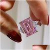 Wedding Rings Geometric Crystal Square Stone Ring Luxury Female Rainbow Zircon Dainty Sier Color Big Engagement For Women Edwi22 Dro Dhk6T