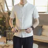 Męskie koszule męskie letnie męski styl chiński guziki retro koszulka krótkiego rękawu top lniane mężczyźni homme t