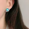 Studörhängen lyx 8 10mm paraiba Rektangulär form 4 Small Claw Sapphire 925 Silver Needle Piercing Ear Trend