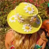 Sombrero de pescador de punto para mujer, patrón de flores creativo para mujer, ala ancha, protección solar para exteriores, gorras de cubo, accesorios para fotos L230523