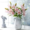 Fleurs décoratives 3 têtes vraie touche artificielle Lily Flores mariée faux tenant Bouquet de soie blanc en plastique maison fête mariage décor