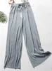 Capris Summer Wide Leg Casual Elastic High Waist 2023 New Loose Pleated Pants Women's P230605