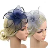 Berets Vintage Netz Feder Fascinator Hut Stirnband Clip Blume Hochzeit Party Mesh Kopfschmuck Cocktail Haar Zubehör