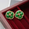 French 3D Flower Earrings Kvinnor Retro Luxury Spring New Zircon Harts Ear Studs E383