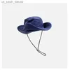 Western Cowboy Hat Men's and Women's Summer Sun Visor Vintage Black Drstring Fisherman's Hat Mountaineering Hat Tide A60 L230523