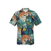 Camisas casuais masculinas camisa havaiana masculina tigre cool tigre para homem praia manga curta botão de verão no topo 3D