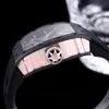Zy's RM047 Watch har en ren handskuren Tourbillon Sapphire Crystal Glass Mirror Ceramic Fall med en naturlig gummiband