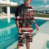 Men's Tracksuits US Route 66 printed fashion T-shirt+shorts 2-piece loose fitting beach casual summer men's sportswear P230605