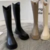 Botas femininas, botas longas, bico redondo, sola grossa, botas de cano alto, botas femininas com zíper nas costas, sapatos femininos quentes, sapatos de inverno da moda Z0605