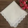 Home Textil 12PCS Fashion Wedding Bridal Handkerchiefs Ivory Cotton Hankie with white Embroidered Crochet Lace edges Vintage hanky 12 x218H