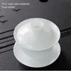 Teaware 90ml Suet Jade Porcelain Gaiwan For Tea Thin White Tureen With Lid Teaware Travel Mini Kung Fu Tea Set Cup Bowls Small Chawan