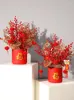 Flores decorativas Ramo de bayas rojas artificiales largas Plantas de seda DIY Arreglo de jarrón para el hogar Adornos para árboles de Navidad Decoraciones para fiestas de año