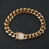 12mm 21cm kubanische Goldarmbänder Herrenschmuckkette 14k Massivgoldfüllung Hip Hop Kubanische Kette Rundschliff verschlüsselte Armbänder*Diamantverschluss*