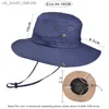 Kvinnors hink hatt vikbar fast färglätt vandringshatt Big Brim Waterproof Outdoor Camping Fishing Cap Par Anti-UV Sun Cap L230523