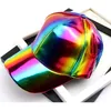 Ball Cap Men Faux Leather Baseball Cap Glitter Metallic Holographic Rainbow Reflective Hip Hop Adjustable Strapback ed Hat 230605