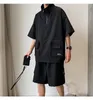 Men's Tracksuits Unisex Cargo Pants Short Suit Summer Solid Color Loose Tshirts And Shorts 2 Piece Set Japanese Style Outdoor Casual