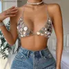 Женские танки Camis Fashion Heart Sequin Sequined Backless Tops Tops для женщин Sexy Spistly Hollow Out Out Bra Tops Club Festival Beach Party T230605