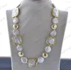 Pendant Necklaces Z12526 Set 25mm White Round Square Gold-Plated Pearl Necklace Bracelet