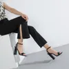 Sandals Women Summer Buckle Strap Square Head Basic Patent Leather 15CM Wedges Ankle Shoes Black