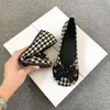 Square Toe Shoes Womens Flat Bottom 2023 New Bow Houndstooth Temperament Shallow Casual Soft Bottom Plus Size Womens Shoes