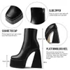 Boots Women Platform White Ankle Boots Zip Heeled Stretch Shoes Woman Sexy Square Toe Punk Combat Motorcycle Chunky Heel Boots Women Z0605