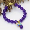 Lien Bracelets Original 10mm Pour Femmes Violet Jades Pierre Calcédoine Perles Rondes Or-couleur Cloisonné Entretoise Bijoux 7.5 pouces B2722