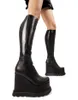 Boots Punk Gothic Design Knee High Long Boots For Women Platform High Wedges Zipper Black Gothic Autumn Winter Motorcycle Boot Z0605