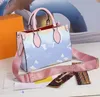 Designer YK Onthego Bolsa Bolsa Tote Carteira Ombro Mulheres Yayoi Kusama Crossbody Bolsa Primavera na Cidade Shopping Sunrise Pastel Dhgate Mochila