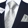 Bow Ties Luxury Gray Red Blue Striped Silk For Men Wedding Accessoreis Tie Set Pocket Square Cufflinks Gift DiBanGu