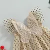 Abiti da ragazza Toddler Kids Girls Dress Dot Print Sleeve Back Butterfly Decor Layered Tulle Summer Pageant Party Princess