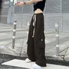 Spodnie damskie streetwear damskie damskie sprężyste joggings talia luźne harajuku hip hop swobodny szerokie nogi kobiety sporne spodnie 2023