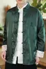 민족 의류 녹색 남성 중국어 자수 재킷 실크 한파 부드러운 새틴 탕 츠 한 블라우스 전통적인 동양 의상 셔츠
