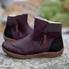 Boots 2023 Women's Short Boots Size 43 Ladies Autumn Winter Vintage Splicing Round Toe Plus Velvet Zip Up Ankle Boot Warm Shoes Z0605