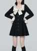 Vestidos casuales negro tejido Vintage elegante vestido mujer mariposa manga moda coreana Mini mujer lazo-nudo casual dulce 2023