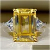 Wedding Rings Geometric Crystal Square Stone Ring Luxury Female Rainbow Zircon Dainty Sier Color Big Engagement For Women Edwi22 Dro Dhk6T