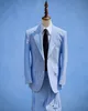 Sky Blue Striped Men Suits Slim Fit Wedding Groom Tuxedo Notched Lapel Business Blazer 2 Piece Set Costume Homme Jacket Pant