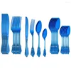 Ensembles de vaisselle 24 pièces Vintage Western Blue plaqué couverts or couteau à manger fourchette cuillère à café ensemble doré luxe gravure vaisselle
